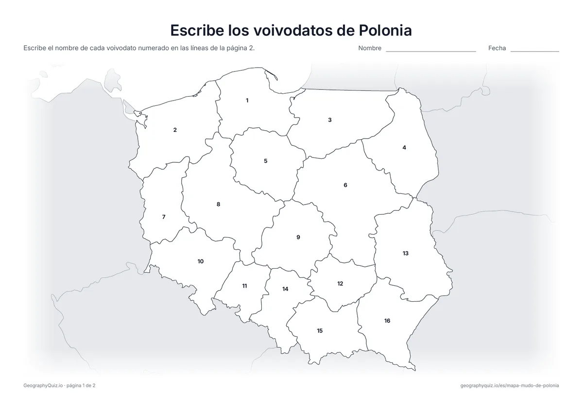 Vista previa de la ficha para imprimir «Escribe los voivodatos de Polonia»