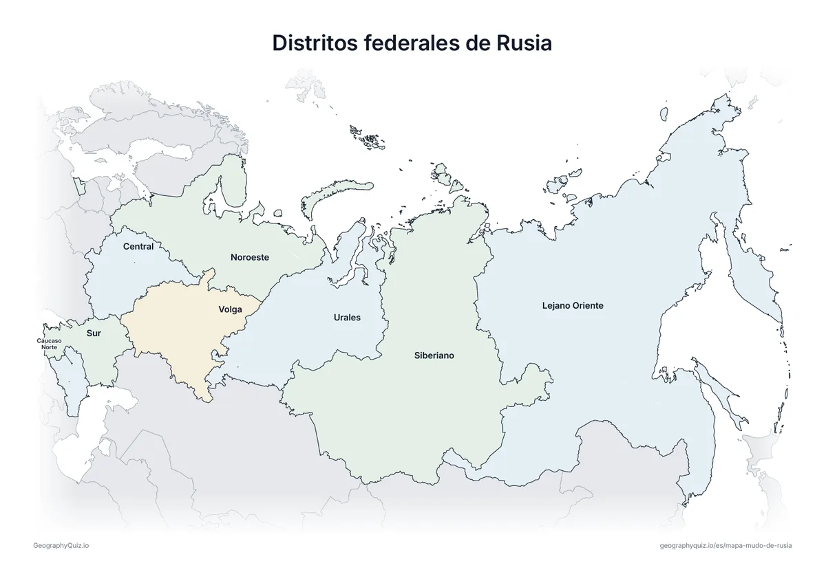 Vista previa de la ficha para imprimir «Distritos federales de Rusia»