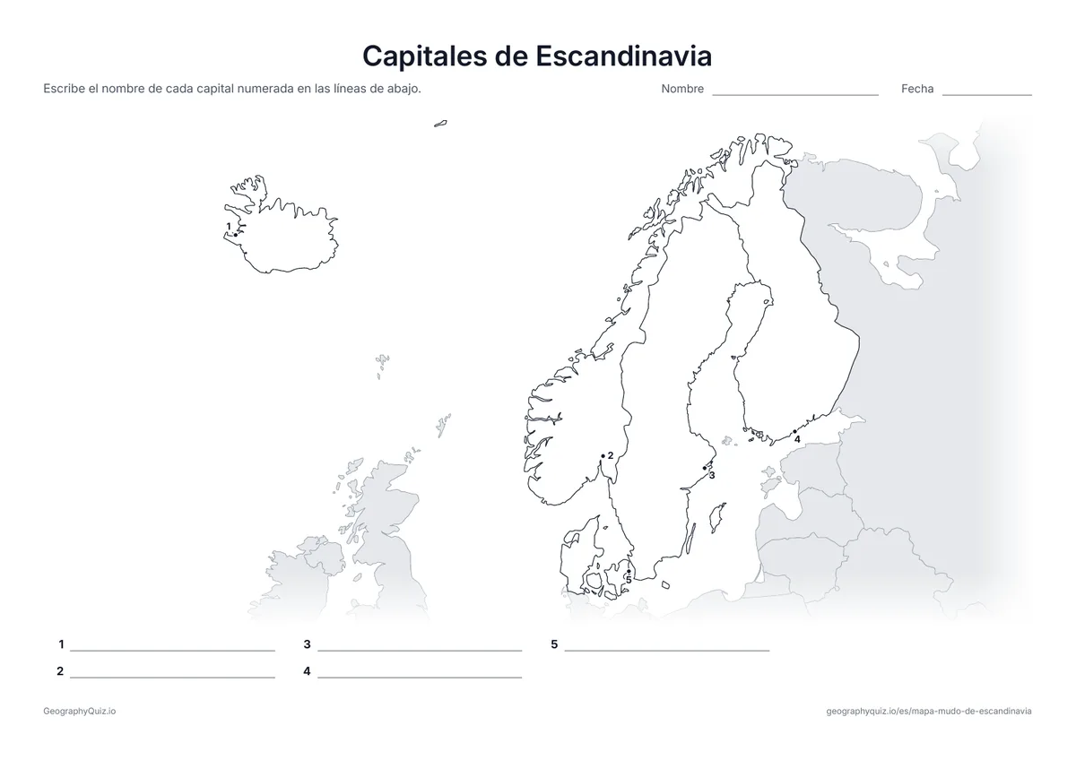 Vista previa de la ficha para imprimir «Capitales de Escandinavia»