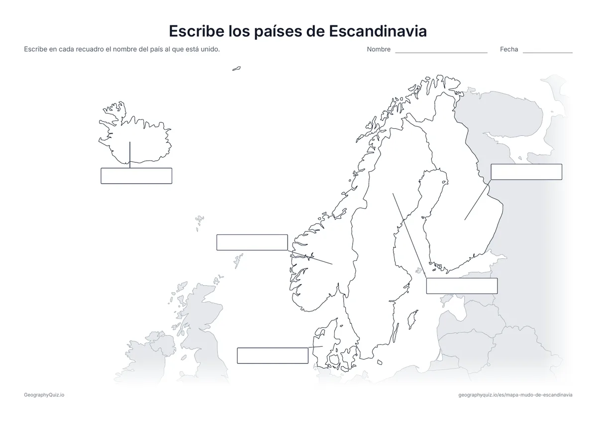 Vista previa de la ficha para imprimir «Escribe los países de Escandinavia»