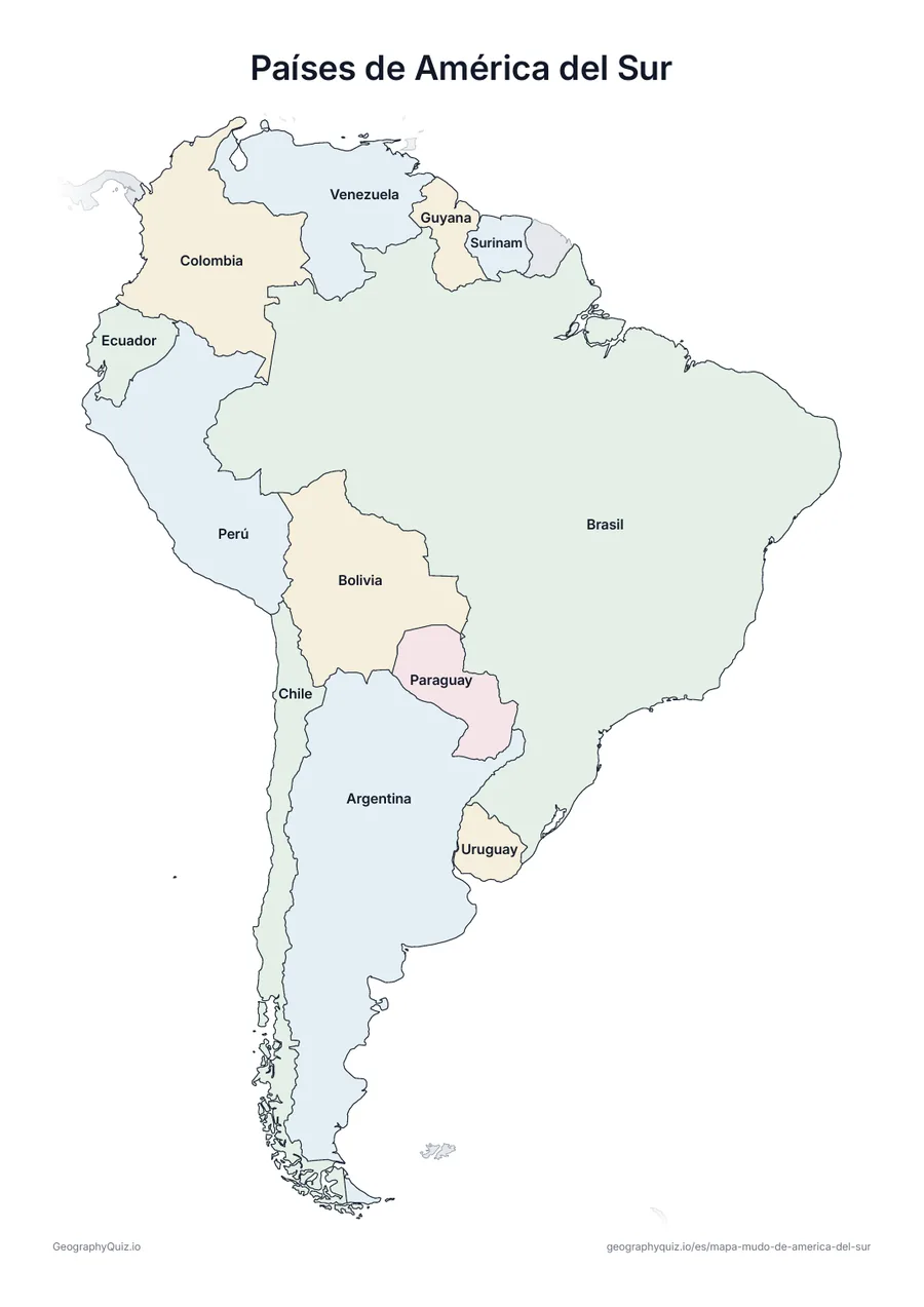 Vista previa de la ficha para imprimir «Países de América del Sur»