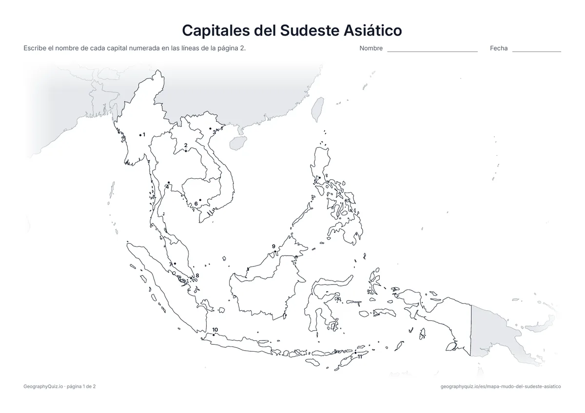 Vista previa de la ficha para imprimir «Capitales del Sudeste Asiático»