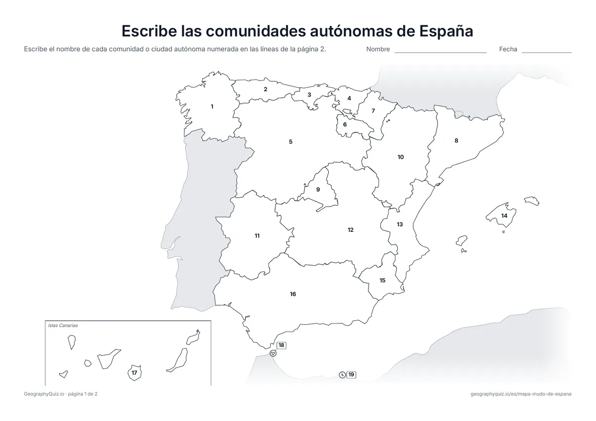 Vista previa de la ficha para imprimir «Escribe las comunidades autónomas de España»
