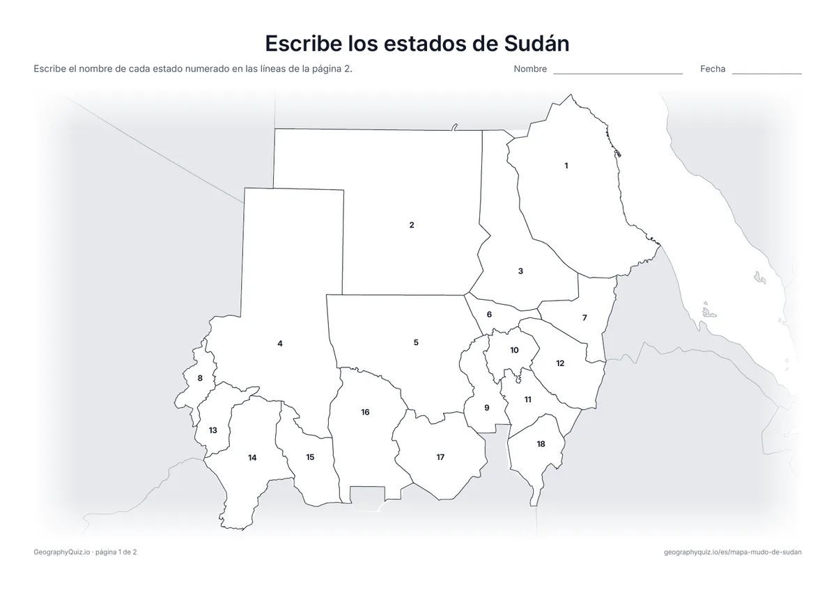 Vista previa de la ficha para imprimir «Escribe los estados de Sudán»