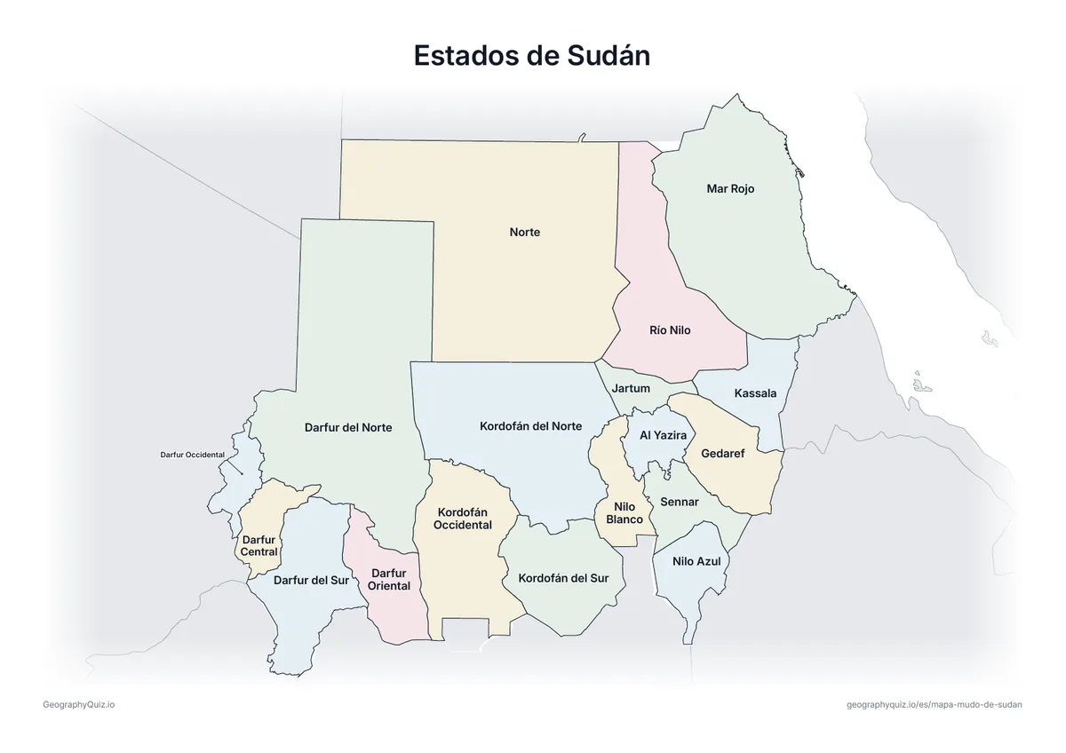 Vista previa de la ficha para imprimir «Estados de Sudán»