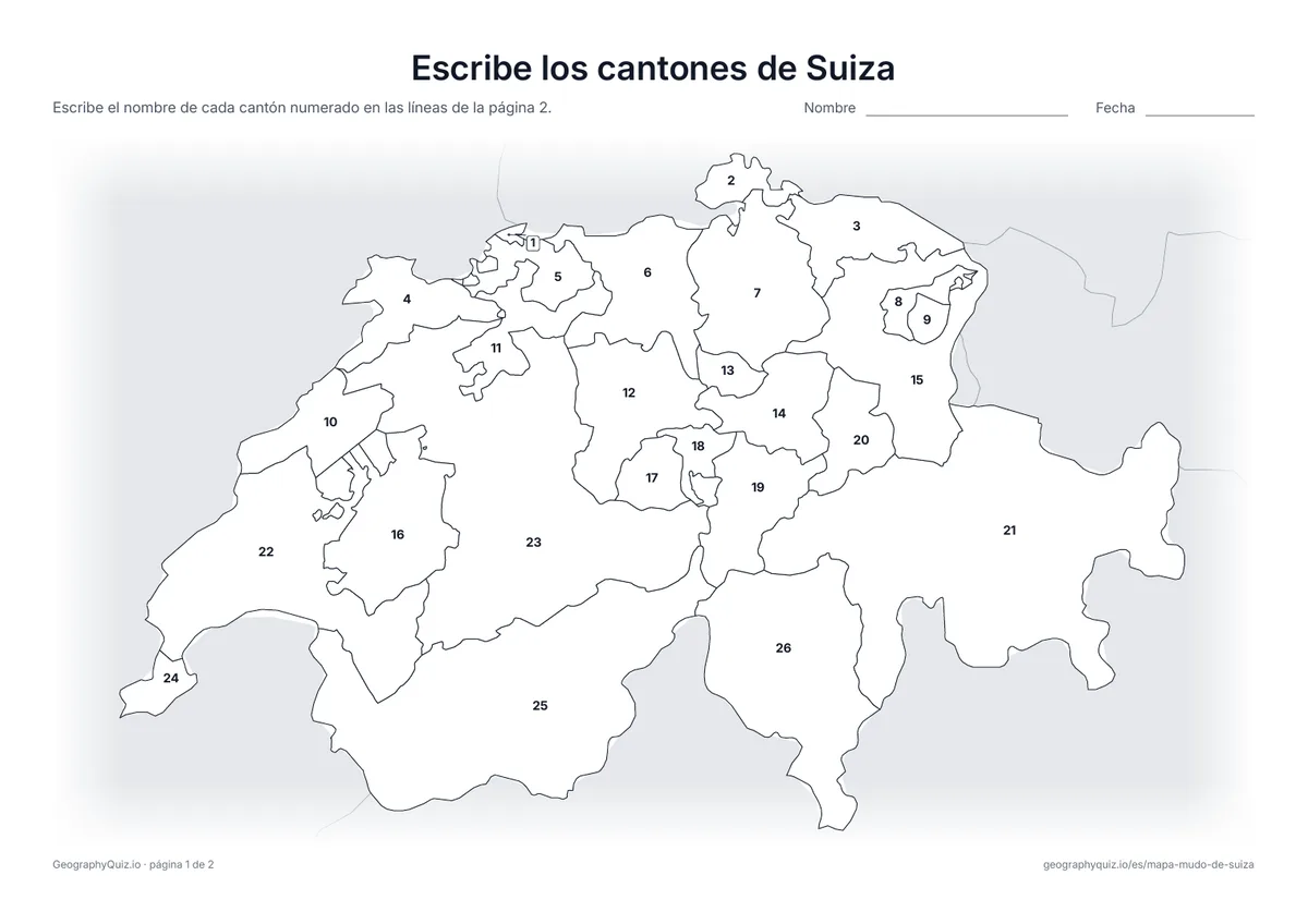 Vista previa de la ficha para imprimir «Escribe los cantones de Suiza»