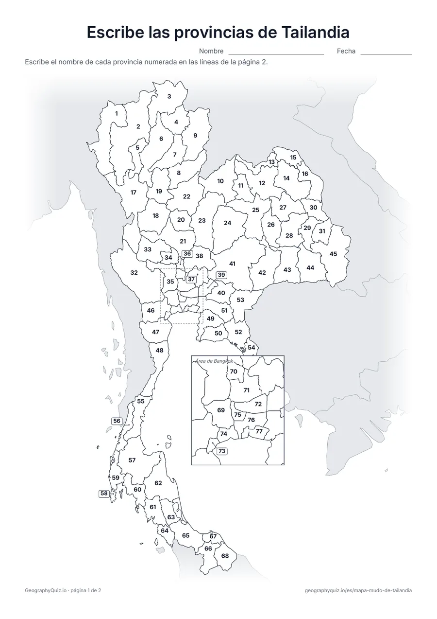 Vista previa de la ficha para imprimir «Escribe las provincias de Tailandia»