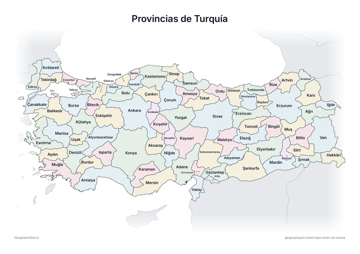 Vista previa de la ficha para imprimir «Provincias de Turquía»
