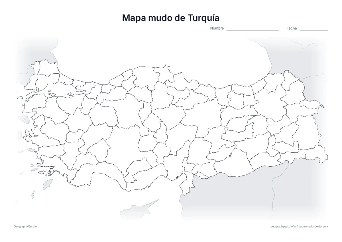 Vista previa del mapa mudo de Turquía para imprimir