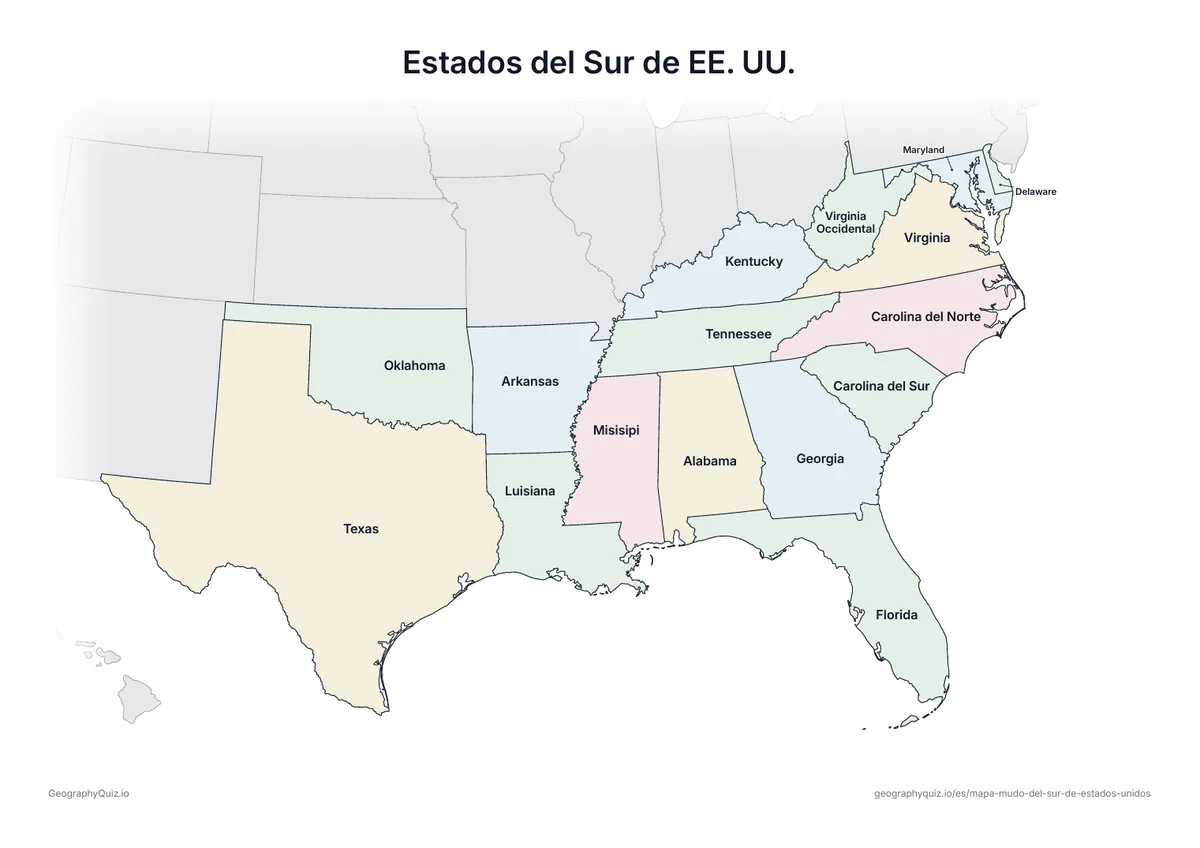 Vista previa de la ficha para imprimir «Estados del Sur de EE. UU.»
