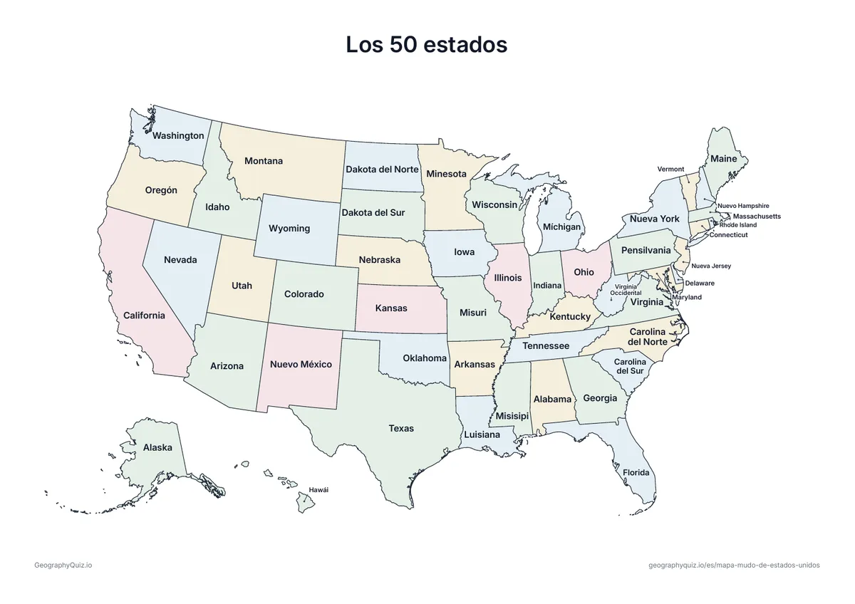 Vista previa de la ficha para imprimir «Los 50 estados»