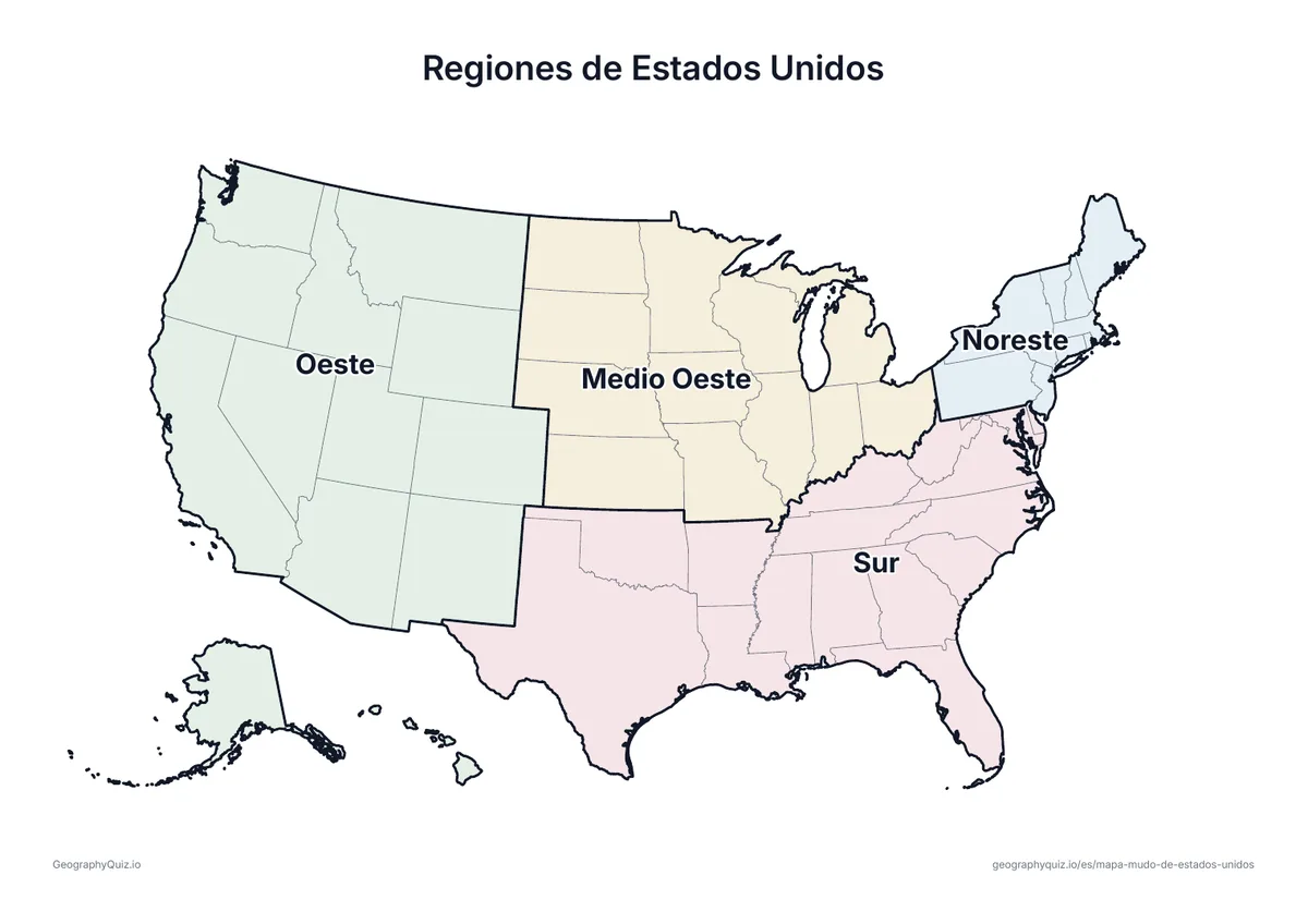 Vista previa de la ficha para imprimir «Regiones de Estados Unidos»