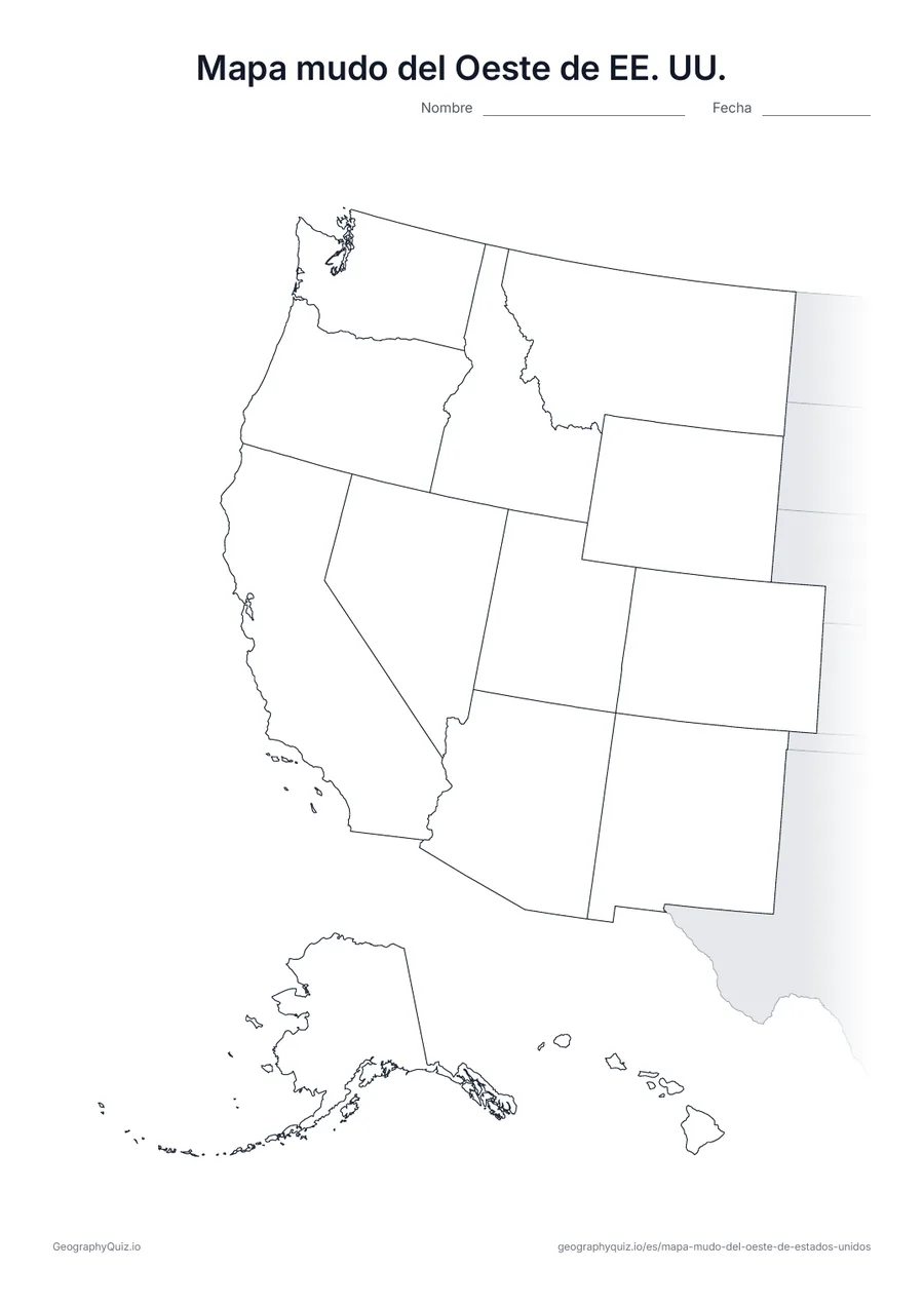 Vista previa del mapa mudo del Oeste de Estados Unidos para imprimir