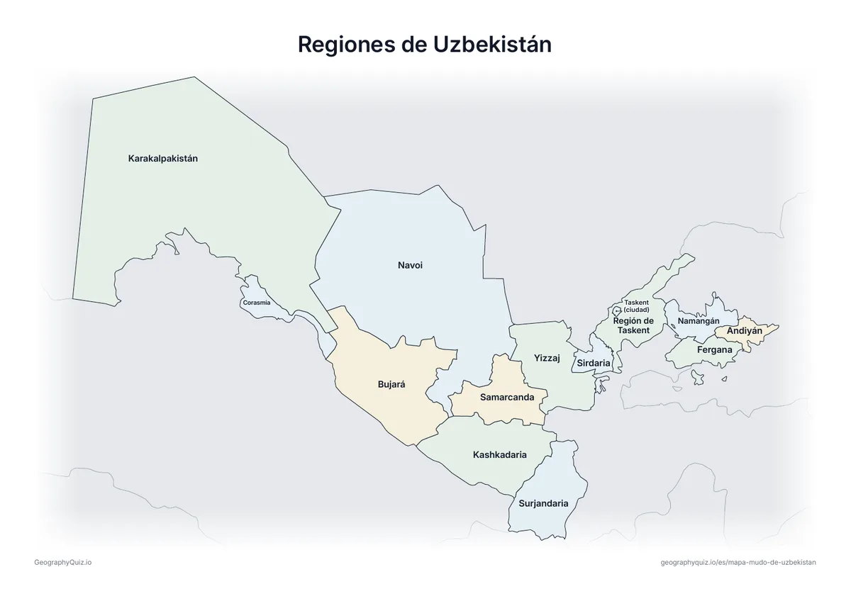 Vista previa de la ficha para imprimir «Regiones de Uzbekistán»