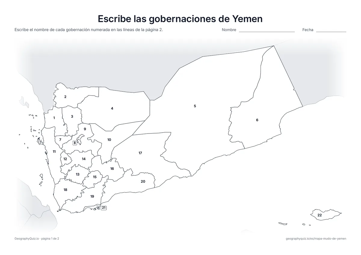 Vista previa de la ficha para imprimir «Escribe las gobernaciones de Yemen»