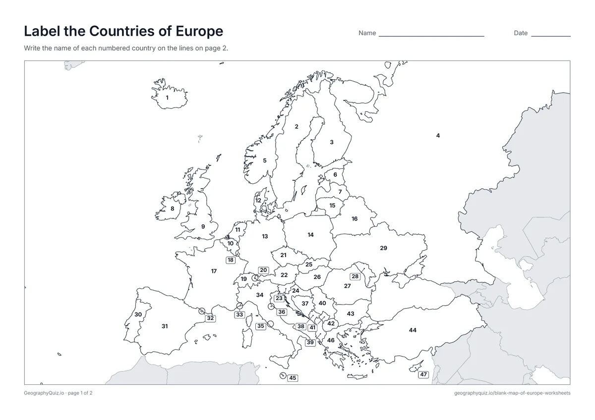 Preview of the printable label the countries of europe worksheet