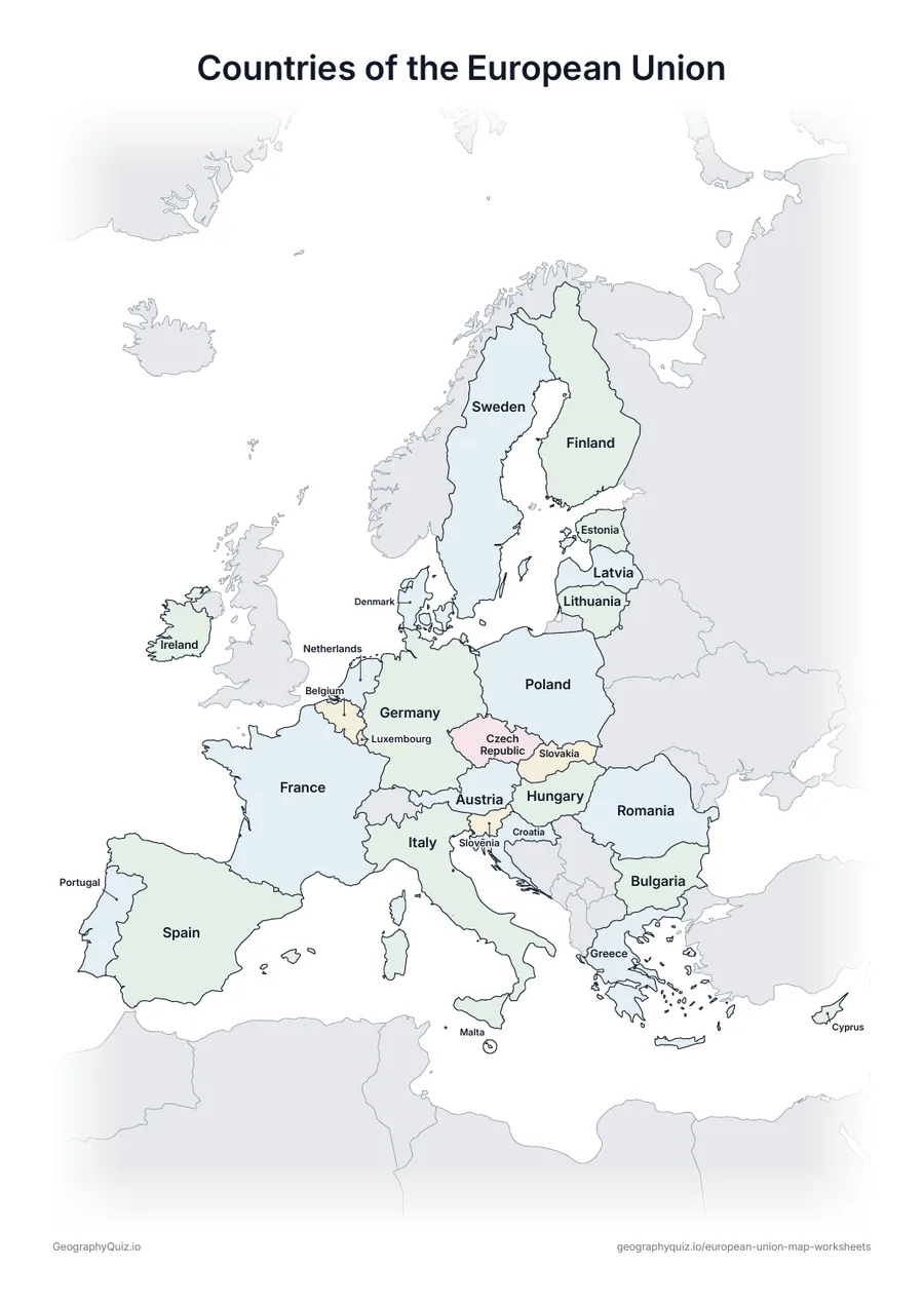Preview of the printable countries of the european union worksheet