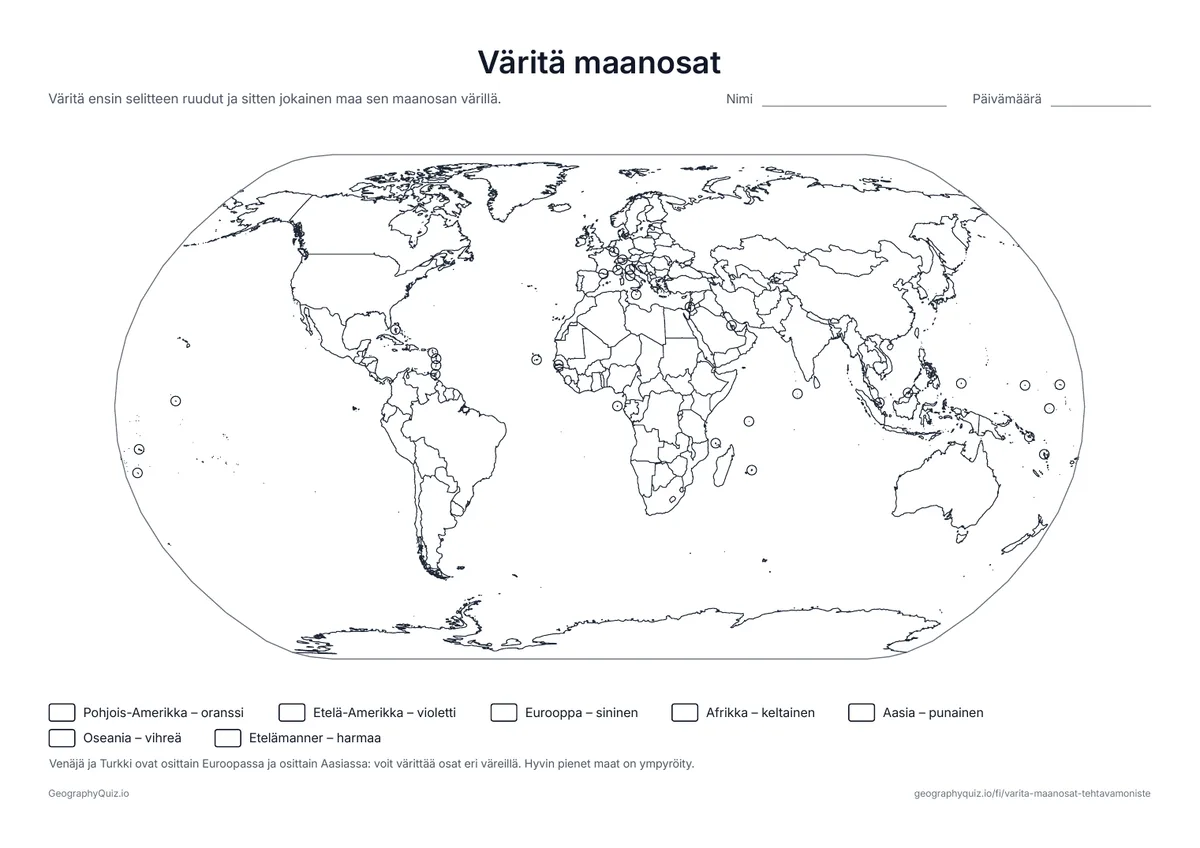 Esikatselu: sokkokartta – Väritä maanosat