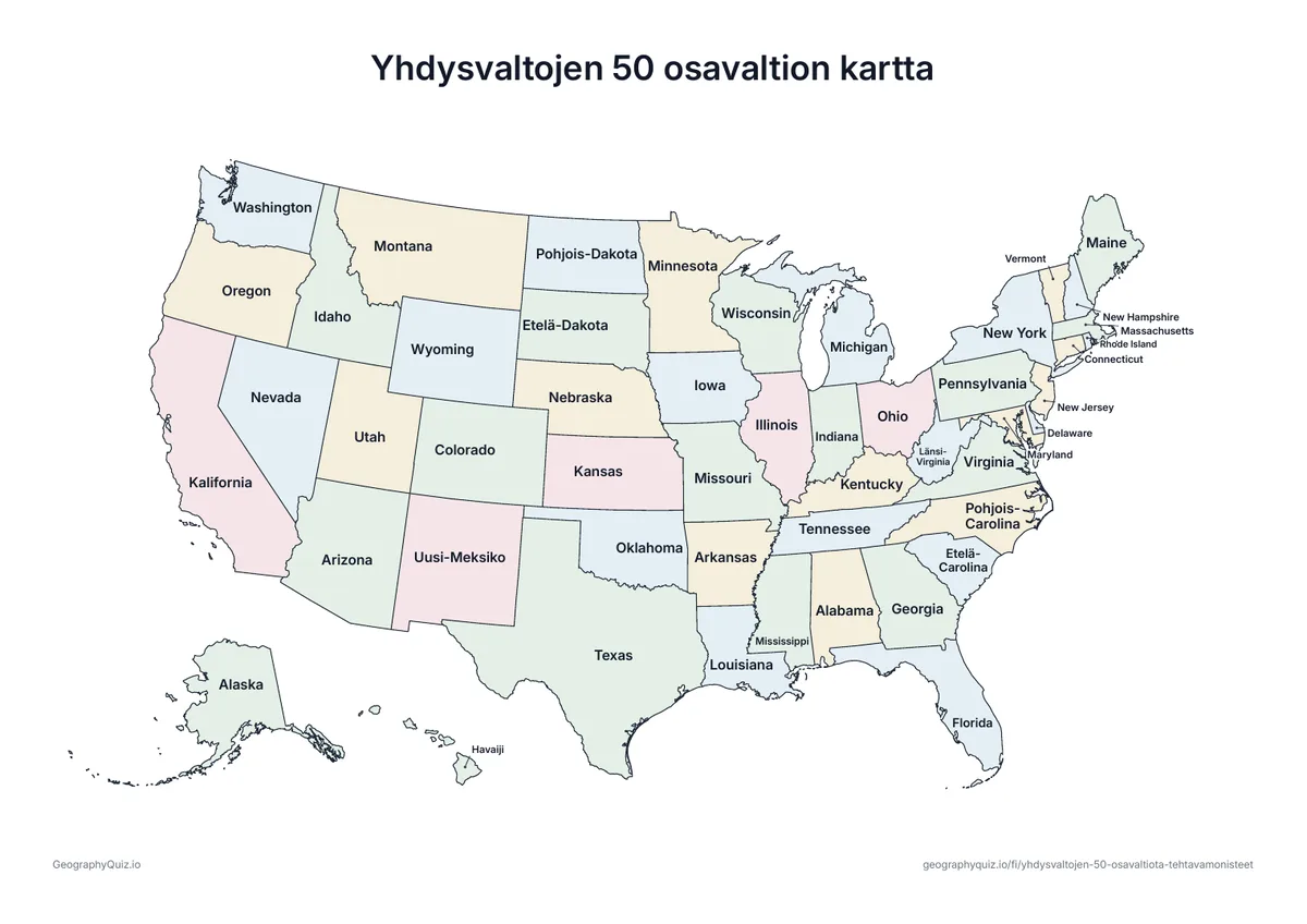 Esikatselu: sokkokartta – 50 osavaltiota