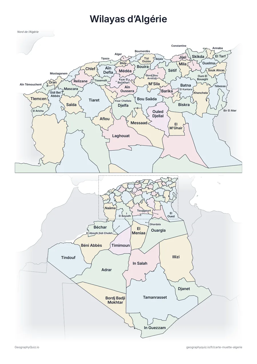 Aperçu de la fiche à imprimer « Wilayas d’Algérie »