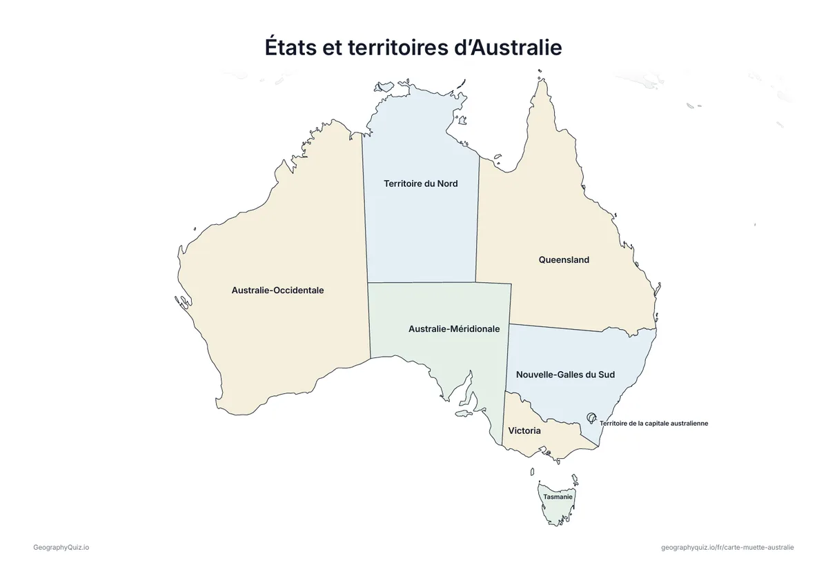 Aperçu de la fiche à imprimer « États et territoires d’Australie »