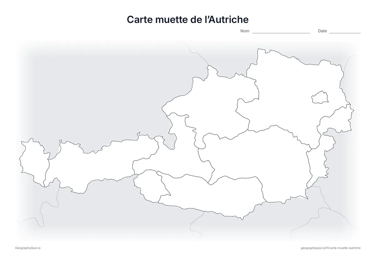 Aperçu d’une carte muette à imprimer : l’Autriche