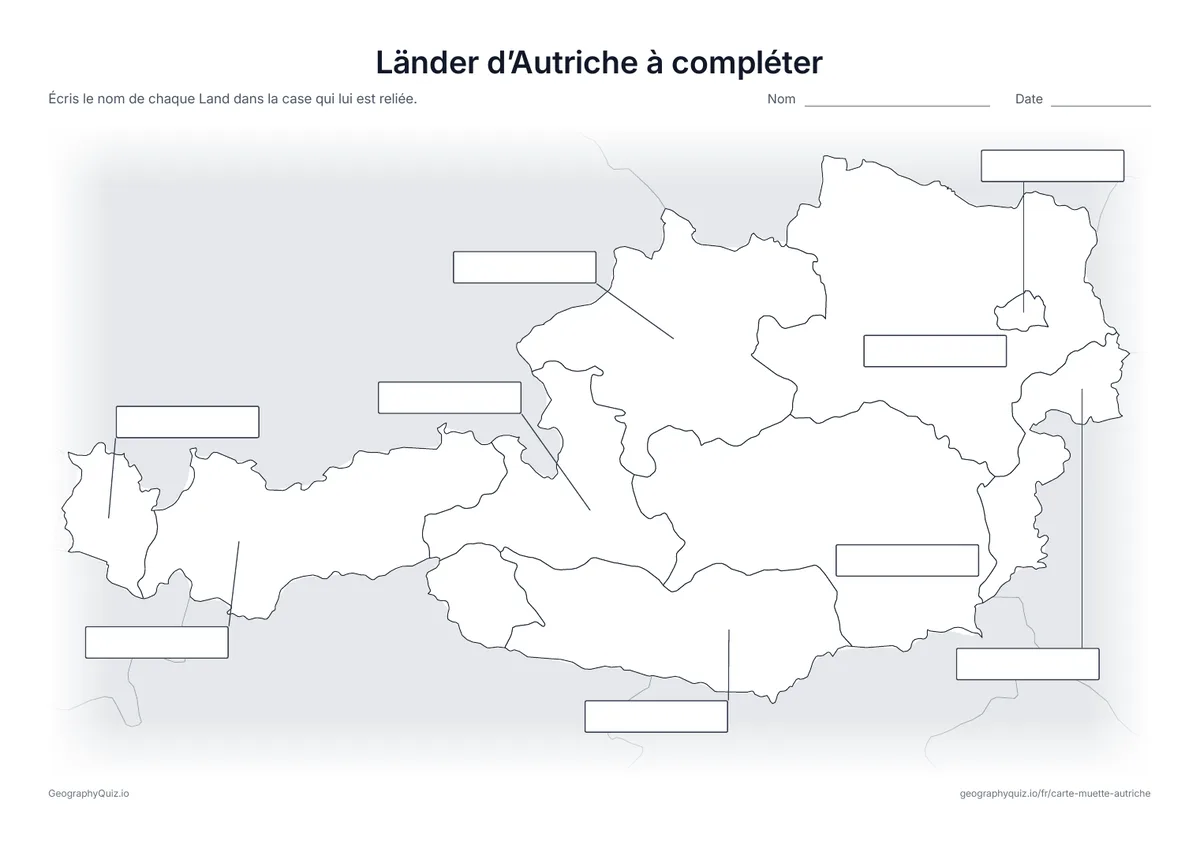 Aperçu de la fiche à imprimer « Länder d’Autriche à compléter »