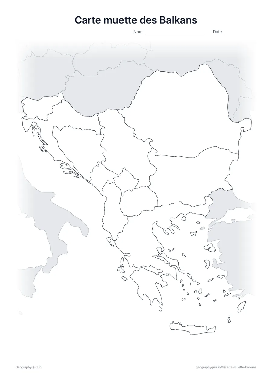 Aperçu de la fiche à imprimer « Carte muette des Balkans »