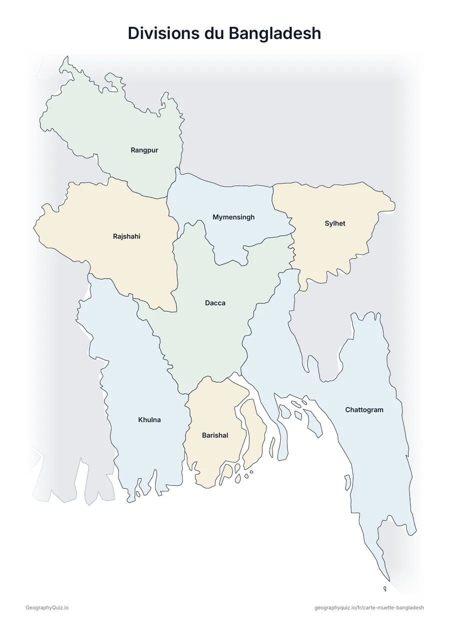 Aperçu de la fiche à imprimer « Divisions du Bangladesh »