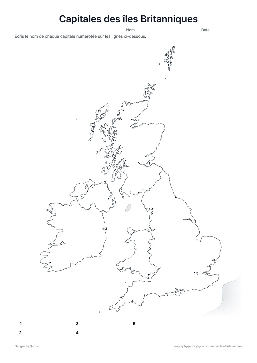 Aperçu de la fiche à imprimer « Capitales des îles Britanniques »