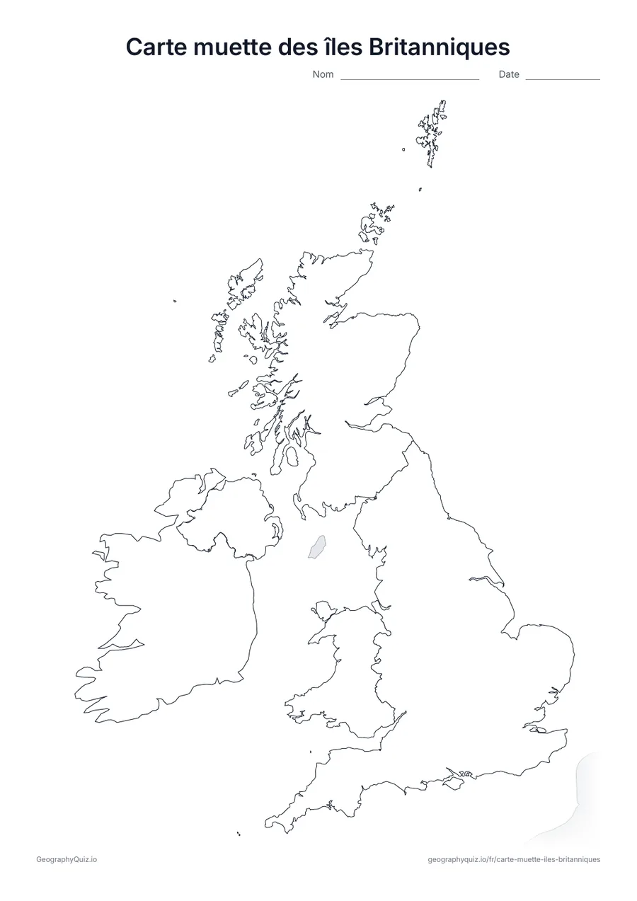 Aperçu d’une carte muette à imprimer : les îles Britanniques