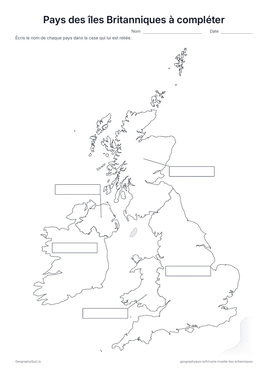Aperçu de la fiche à imprimer « Pays des îles Britanniques à compléter »