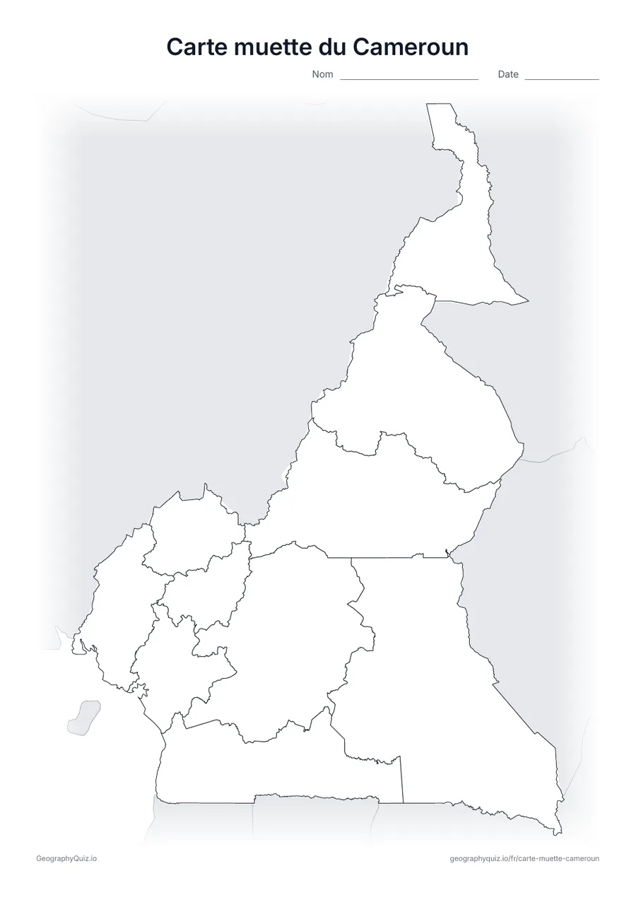 Aperçu de la fiche à imprimer « Carte muette du Cameroun »