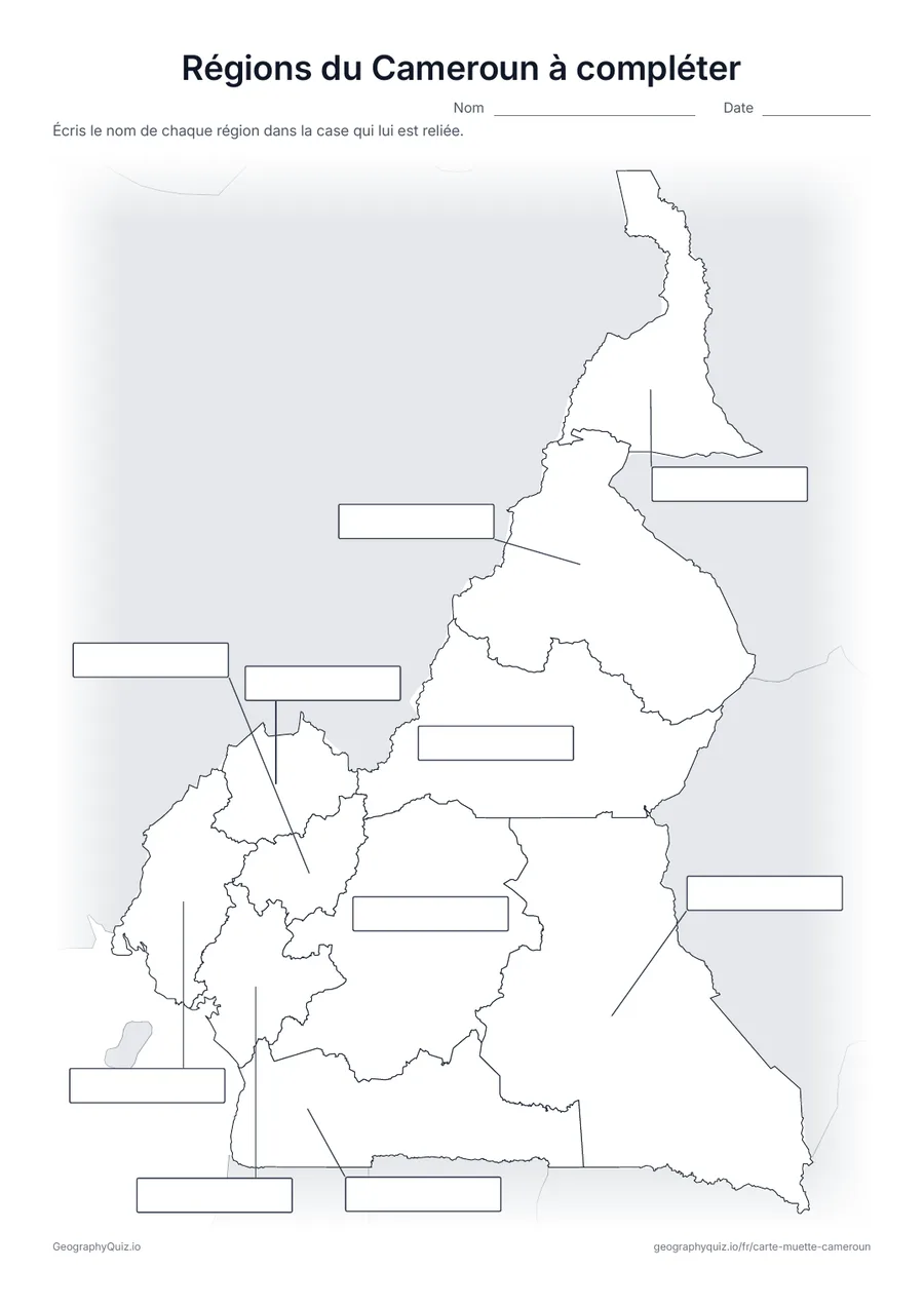 Aperçu de la fiche à imprimer « Régions du Cameroun à compléter »