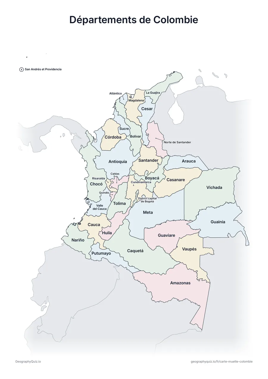 Aperçu de la fiche à imprimer « Départements de Colombie »