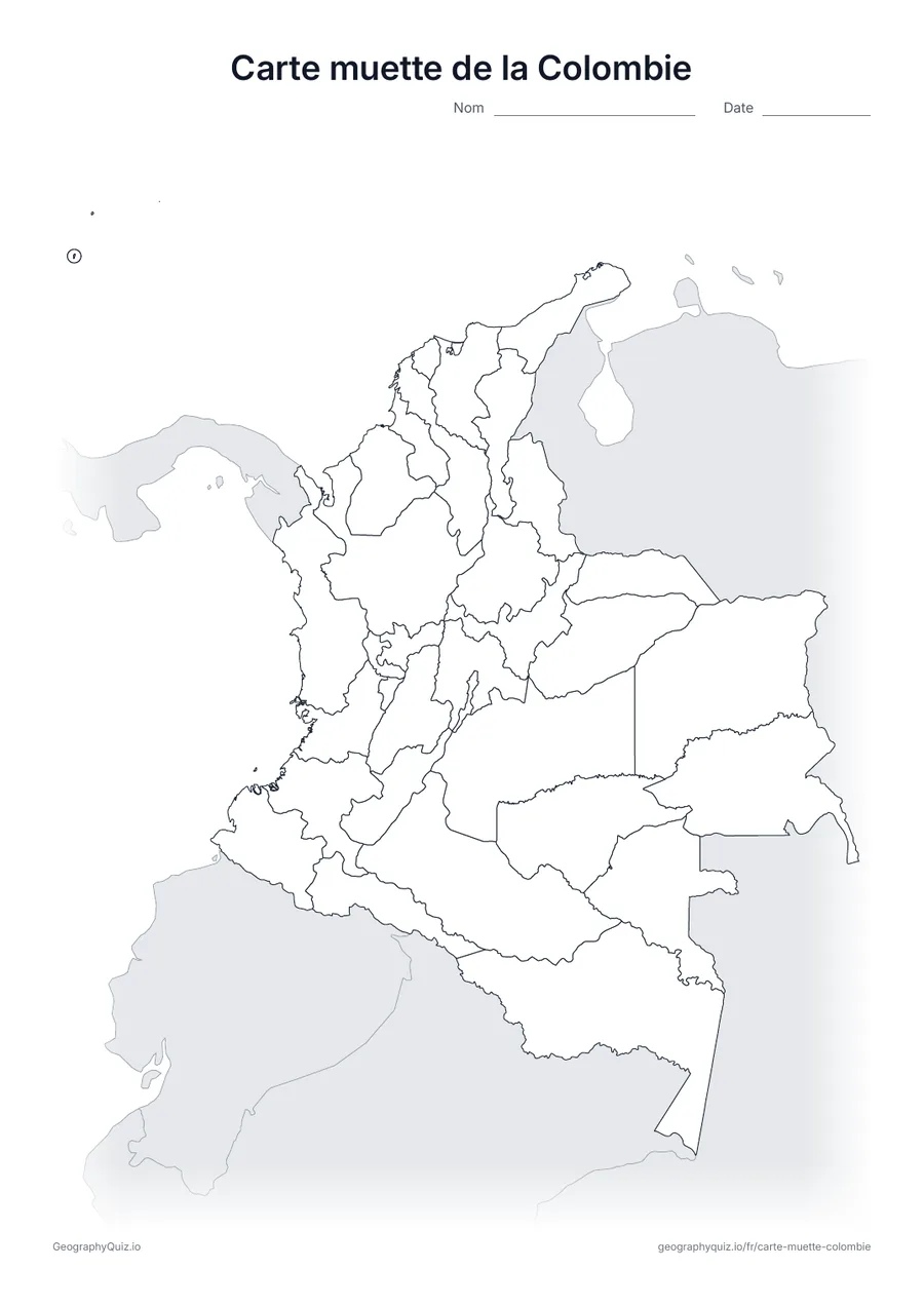 Aperçu de la fiche à imprimer « Carte muette de la Colombie »