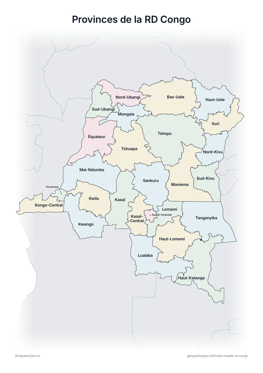 Aperçu de la fiche à imprimer « Provinces de la RD Congo »