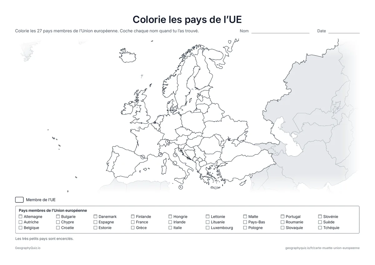 Aperçu de la fiche à imprimer « Colorie les pays de l’UE »