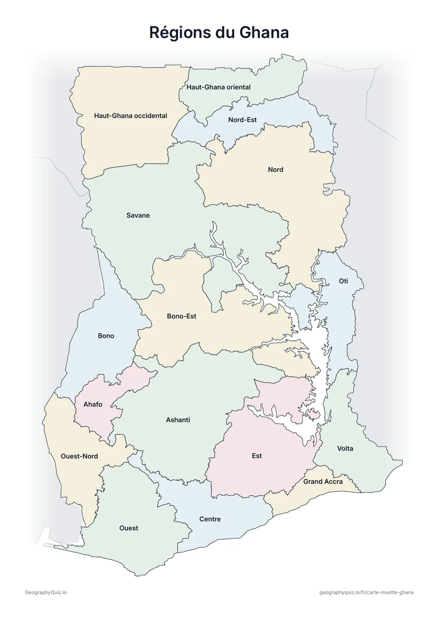 Aperçu de la fiche à imprimer « Régions du Ghana »