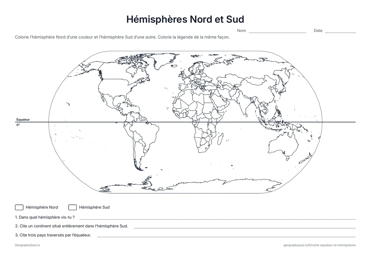 Aperçu de la fiche à imprimer « Hémisphères Nord et Sud »