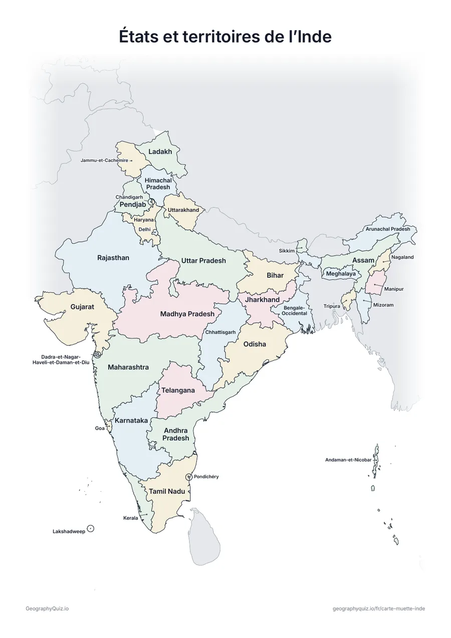 Aperçu de la fiche à imprimer « États et territoires de l’Inde »