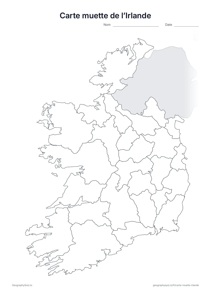 Aperçu d’une carte muette à imprimer : l’Irlande