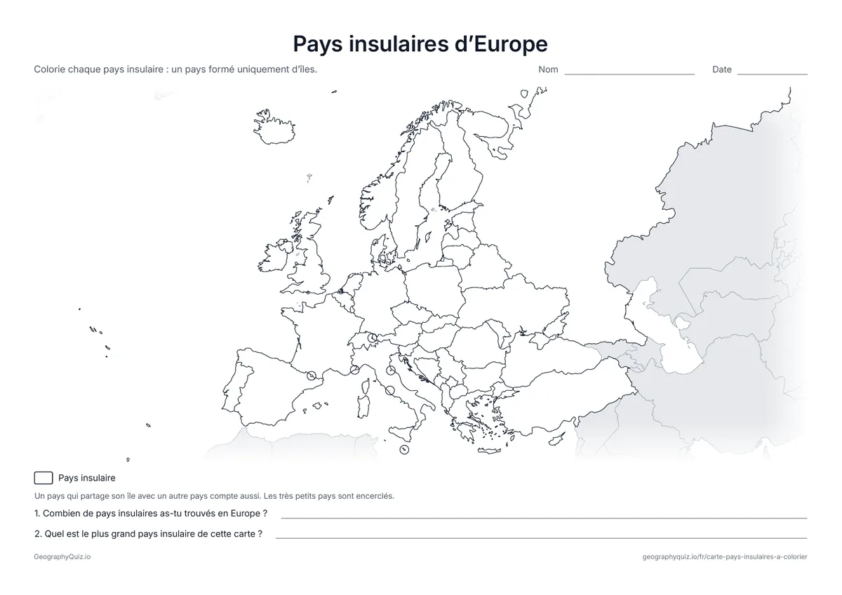Aperçu de la fiche à imprimer « Pays insulaires d’Europe »