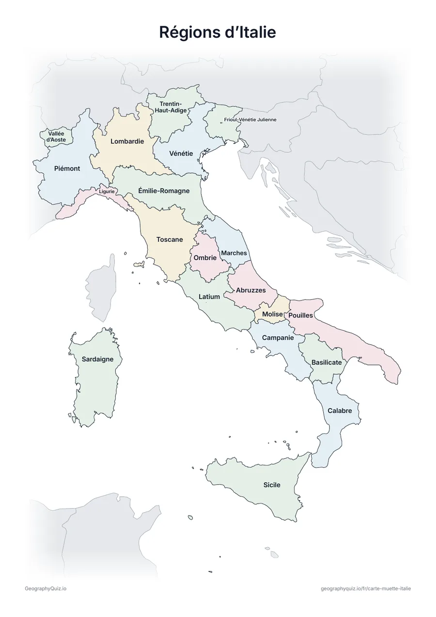 Aperçu de la fiche à imprimer « Régions d’Italie »