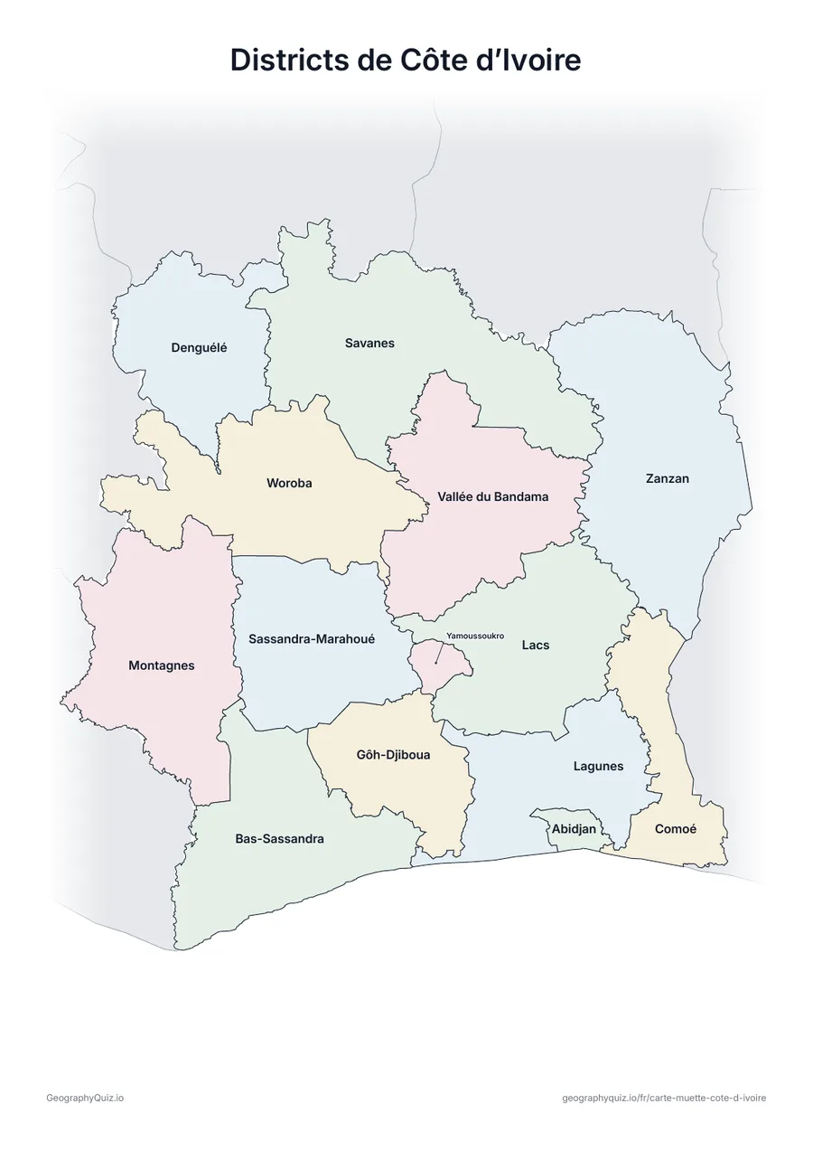Aperçu de la fiche à imprimer « Districts de Côte d’Ivoire »