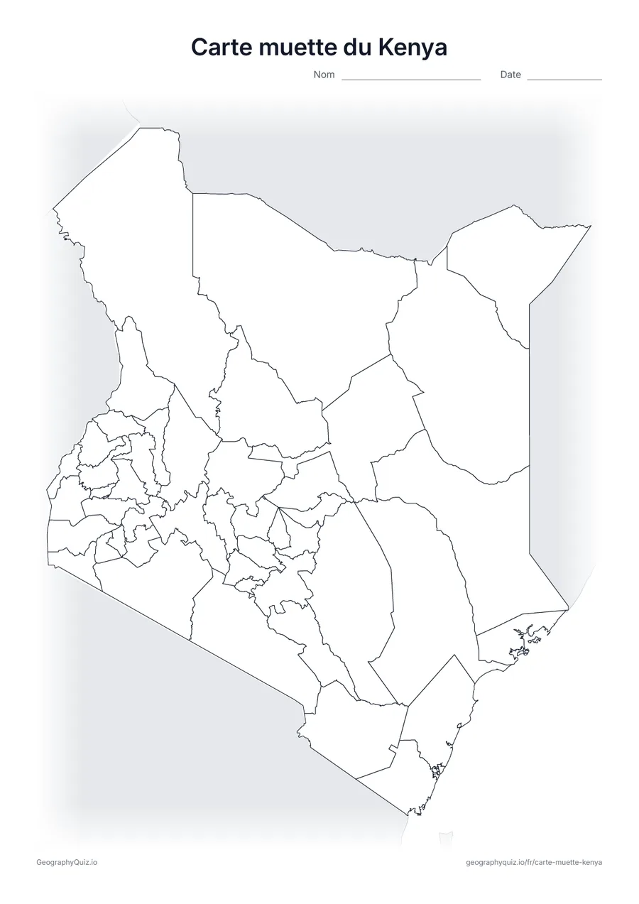 Aperçu de la fiche à imprimer « Carte muette du Kenya »