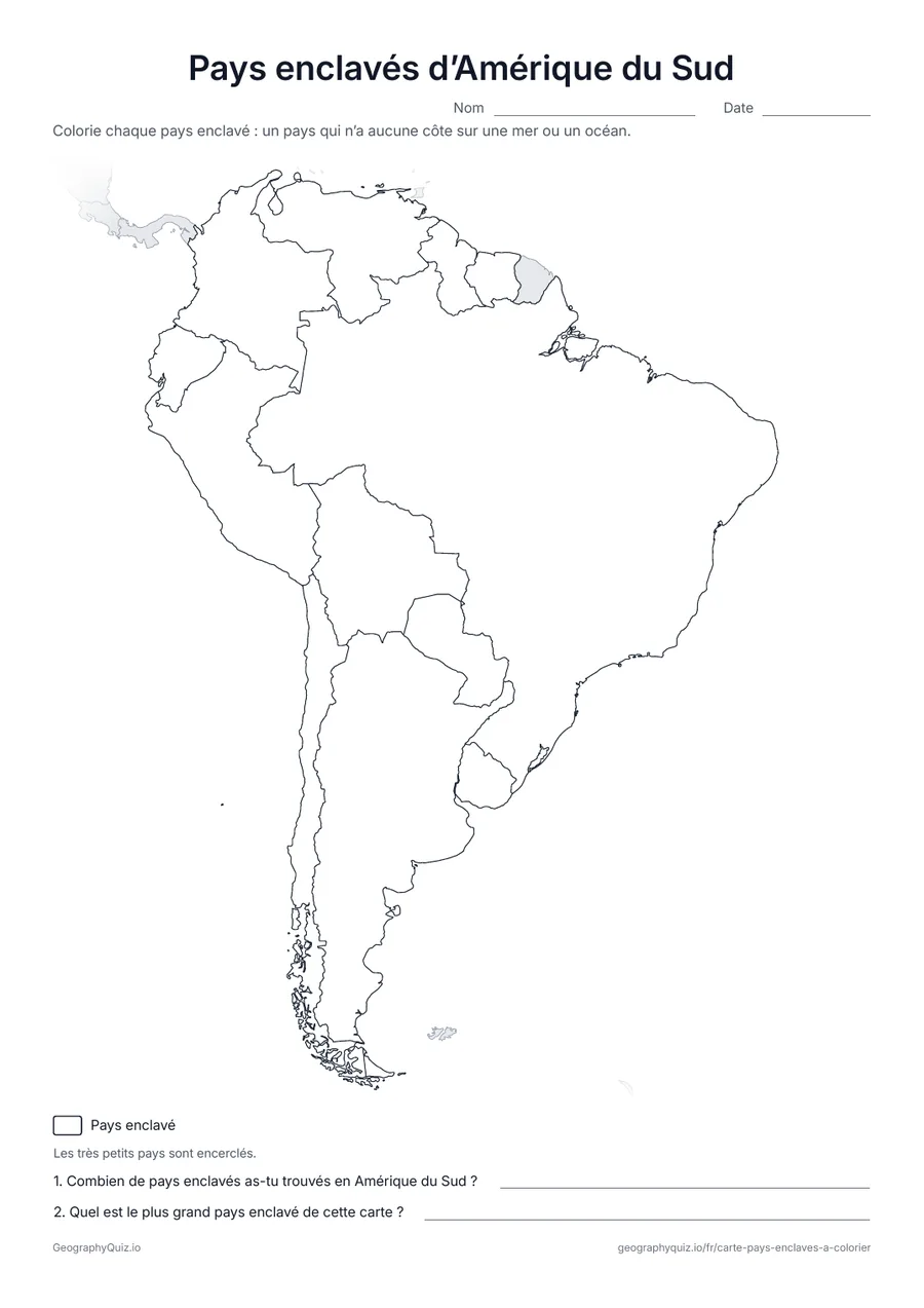 Aperçu de la fiche à imprimer « Pays enclavés d’Amérique du Sud »