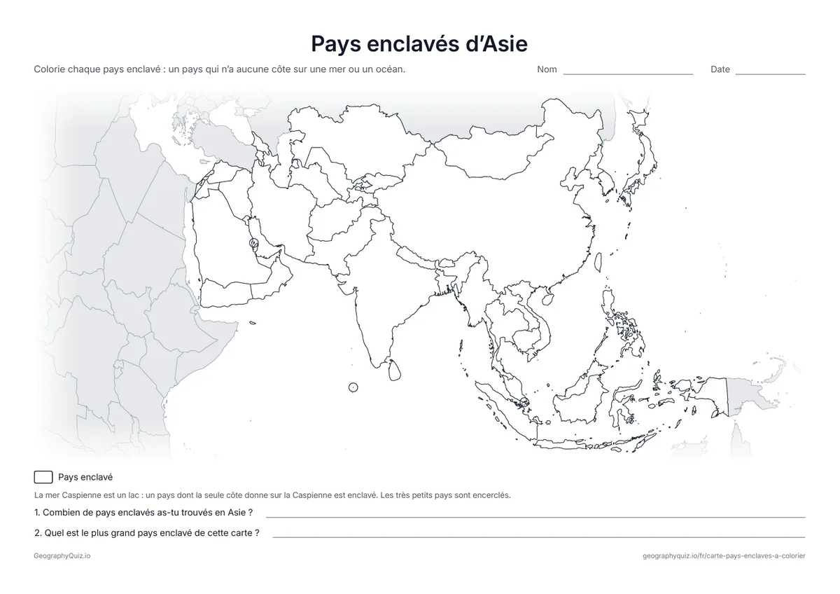 Aperçu de la fiche à imprimer « Pays enclavés d’Asie »
