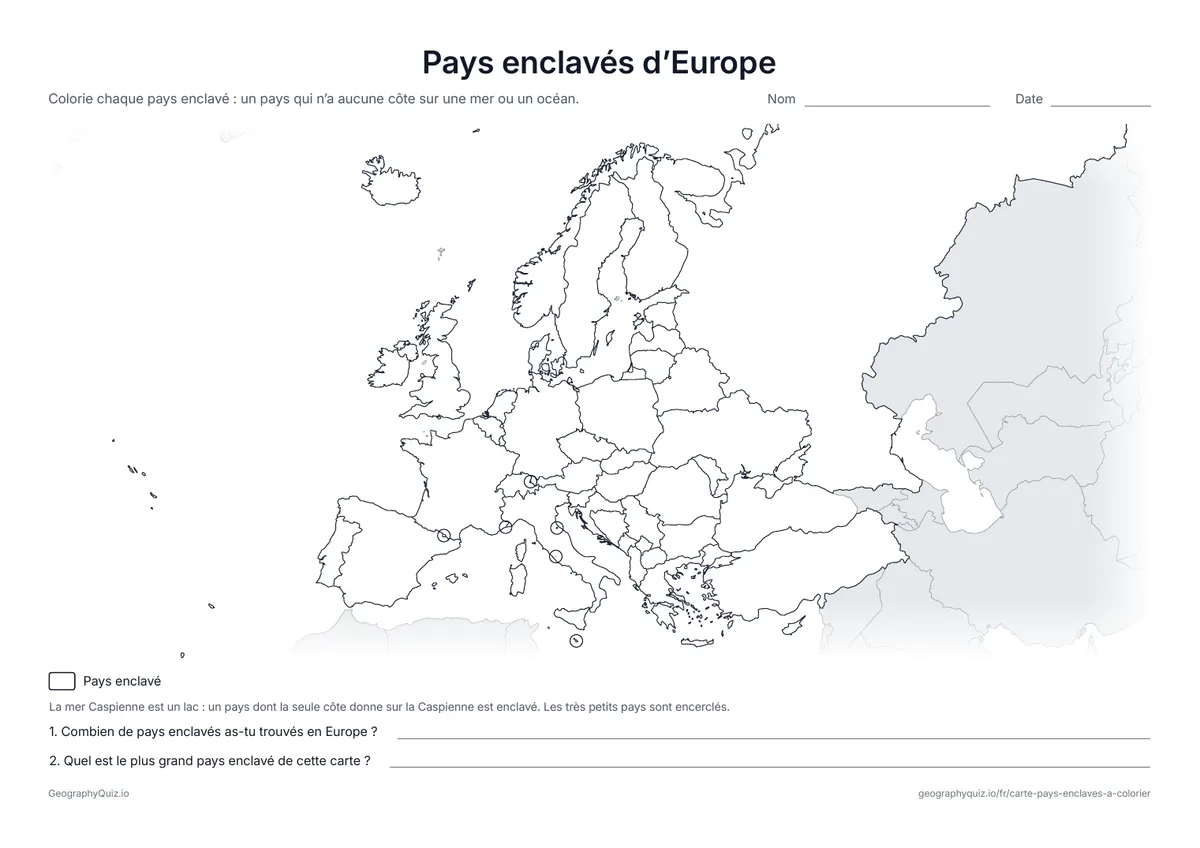 Aperçu de la fiche à imprimer « Pays enclavés d’Europe »