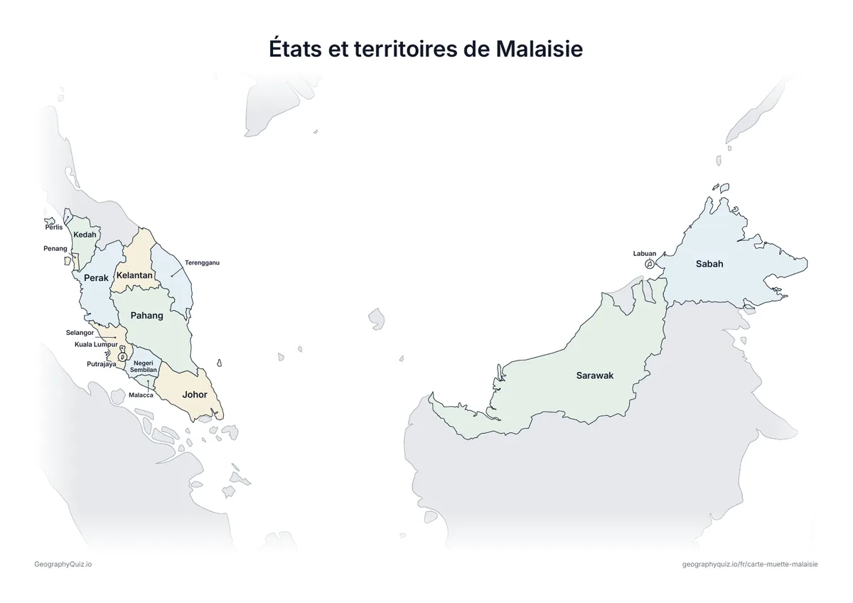Aperçu de la fiche à imprimer « États et territoires de Malaisie »